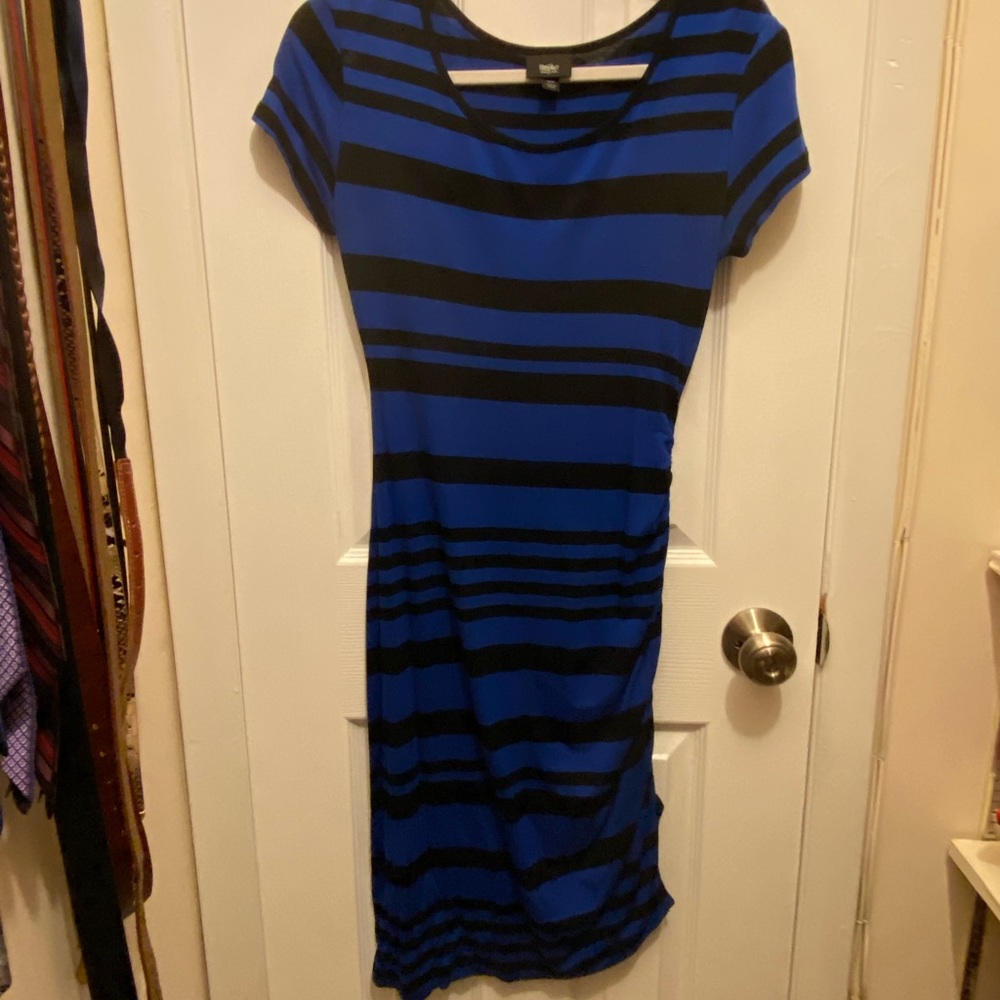 Mossimo black & blue striped dress with ruched side